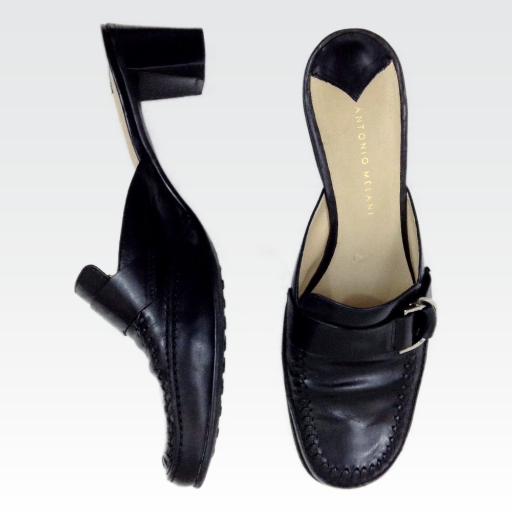 Antonio Melani | 9 | Black Leather Loafer Mules